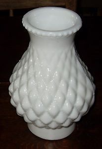 Vintage White Milk Glass Quilt Pattern Hurricane Lamp Shade Globe Chimney
