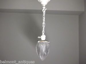 1920's Antique Hanging Light Fixture Pendant Hall Lamp with Cut Glass Lamp Shade