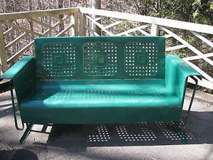 Vtg Metal Porch Glider Patio Lawn Bench Wonderful Rich Green 3 Seater