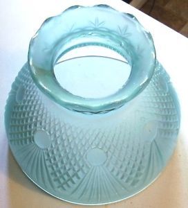 Oil Lamp Shade Ribbed Hurricane Glass Globe Aladdin Blue Green