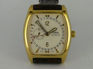 Swiss Oris Pointer Date Silver Dial Gold Plated Auto Dressing Tonneau Watch