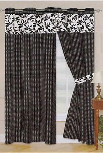 Floral Black and White Grommet Top Panels Curtain Set Brand New