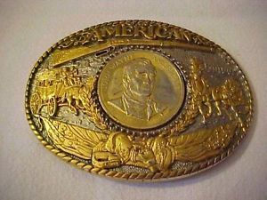 Vintage John Wayne American Commemorative Belt Buckle Gold Silver Plated
