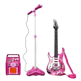 New Guitar Microphone Amplifier Pink Toy Karaoke Electric Kids Musical Toys Girl