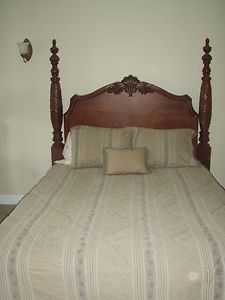 Century Furniture Queen Cherry Headboard with Metal Bed Frame