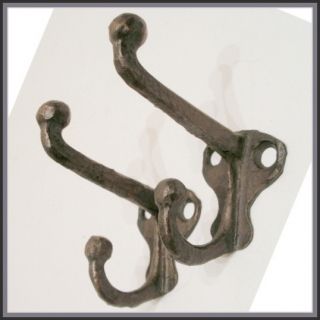 Vtg Pair Hammered Bronzed Cast Iron 2 Antique Primitive Double Coat Hooks 152