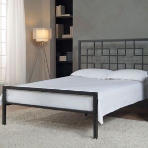 Contemporary Metal Platform Bed Frame and Headboard in Queen King or CA King