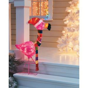 Christmas Pink Flamingo Outdoor Yard Art Light Holiday Ornament Decor Deer Snow