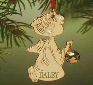 Personalized w Name Gold Tone Brass Angel Ornament Christmas Tree Decor New