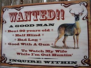 Deer Hunter Cabin Lodge Metal Home Decor Sign Wanted Fu