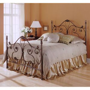 Queen Size Metal Bed Frame with Scroll Design Headboard and Footboard