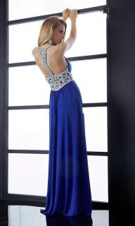 Sexy Royal Blue Crystal Long Bridesmaid Gown Evening Party Prom Dress Open Back