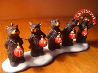 Beary Christmas Black Bear Christmas Log Cabin Lodge Ornament Figurine Decor New