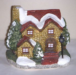 Beautiful Lighted Holiday Time Ceramic Village Home Figurine Light