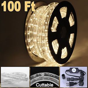 100' Warm White LED Rope Light in Outdoor Lighting 110V Home Cuttable Tube