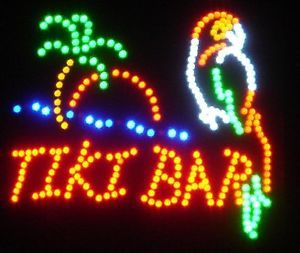Large Tiki Bar w Parrot LED Neon Light Sign Motion Home Bar Man Cave