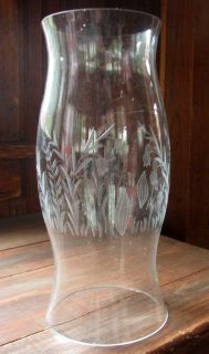Antique Glass Hurricane Candle Lamp Shade Floral Etched