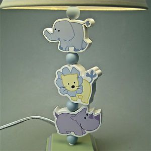 Nursery Kids Baby Lamp Light Base Shade Lion Elephant Rhino Green Purple Decor