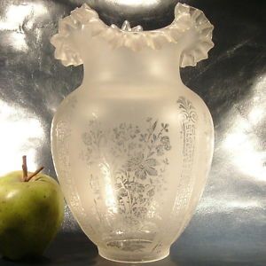Antique Etched Glass Oil Lamp Shade 2 1 2 inch Base Fitting