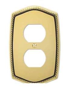 New NIP Creative Accents English Rope Solid Brass Wallplate 2 Gang Outlet Cover