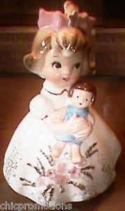 Adorable Vintage Lefton Girl Figurine Holding Baby Doll 1960's 4662 Japan