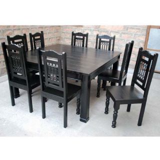 Rustic Black Square Large 64 Dining Table Chairs Set Solid Wood Furniture for 8