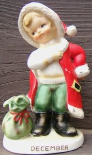 Vintage Lefton December Christmas Santa Boy Ceramic Figurine 2300