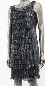 Connected Apparel New Black Ruffle Shimmer Dress Women's Size 12 Tiered $79