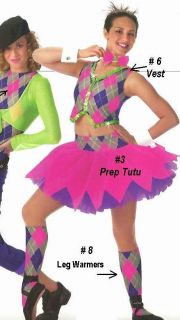Prep School 3pc Set Vest Tutu Skirt Leg Warmers Dance Costume Adult x Large