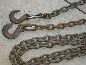 22 Foot Long Heavy Duty Log Chain 3 8 inch Thick Links 2 Hooks Very Good Cond