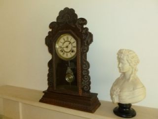 Antique Large Ansonia Gingerbread Style Striking Mantel Clock