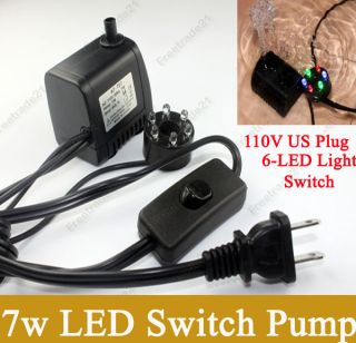 110V 7W 6 LED Light Submersible Aquarium Fish Tank Water Pump Cleaner Switch