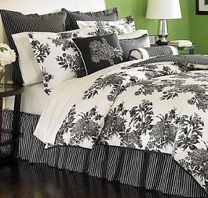Martha Stewart Midnight Trellis 9 Piece Queen Comforter Set White Black Floral