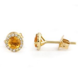 Fine Orange Citrine Diamond Stud Earrings 14k Yellow Gold Martini Glass Setting