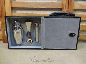 MARTINI TRAVEL BAR SET WITH BLACK LEATHER CASE AND LOCK GEOFFREY BEENE