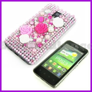 Crystal Bling Case Cover for LG Optimus 2X Speed P990 Pink White Flower