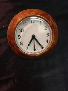 Wooden Small Battery Powered Wall Plug in Clock Lights Up at Night Green Light