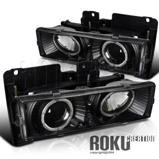 Black 92 99 GMC Chevy Suburban Dual Halo Projector LED Headlights Lamps