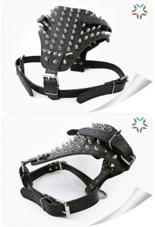 New Black 26 34" Chest Spiked Studded Genuine Leather Dog Harness