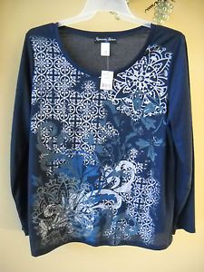 Appropriate Behavior Long Sleeve Scoop Neck Thermal T Shirt Geometric Floral 2X