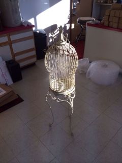 Vintage Bird Cage with Stand Hand Painted 50 inch Tall 13 Wide