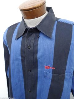 MO Betta Western Casual Shirt Sz L Mens Button Down Blue Striped 3900