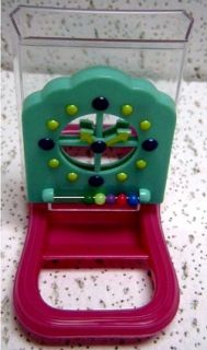 Bird Toy Clock Seed Food Cup Feeder Mirror Beads Perch Parakeet 1548