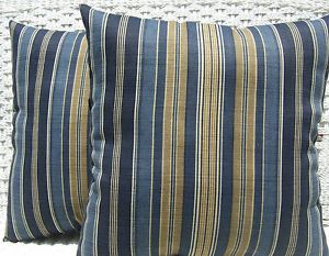 Set of 2 Tommy Bahama Fabric Blue Tan Stripe in Outdoor Decorative Throw Pillows