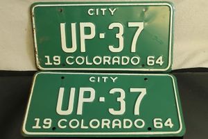 1964 Colorado Up 37 City License Plate Set Low Number Gotta See Look