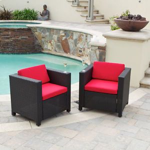 Outdoor Patio Furniture Set of 2 Luxury All Weather Wicker Club Chairs