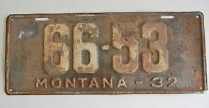 Vtg Original 1932 32 Montana MT Low Number License Plate Hot Road Roadster Coupe
