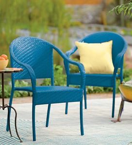 2 PC Piece Set Outdoor Stackable Wicker Resin Chairs Patio Garden Furniture New