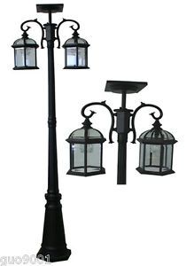 Outdoor Solar Lamp Post LED Lighting Fixture Black Pier Lantern Exterior