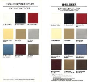 1988 Jeep Jeep Wrangler Factory Paint Chip Brochures